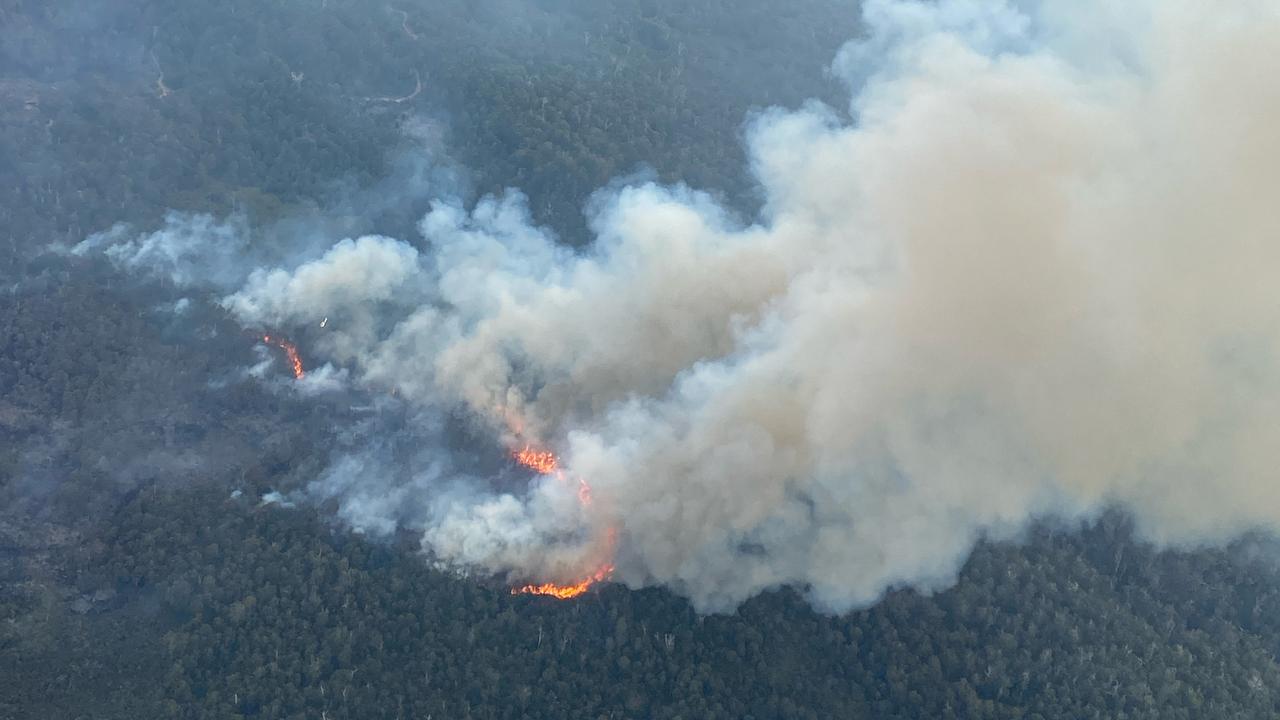 Fire tears through hectares of bushland at Snug Tiers. Photo: Tasmania Fire Service