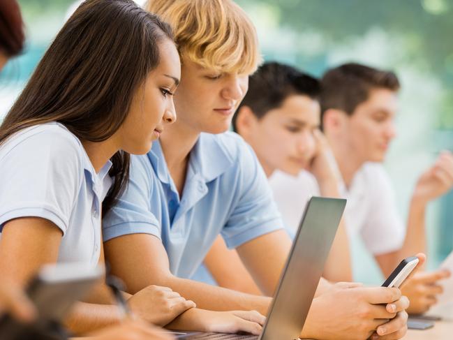 Students using new technology in private high school