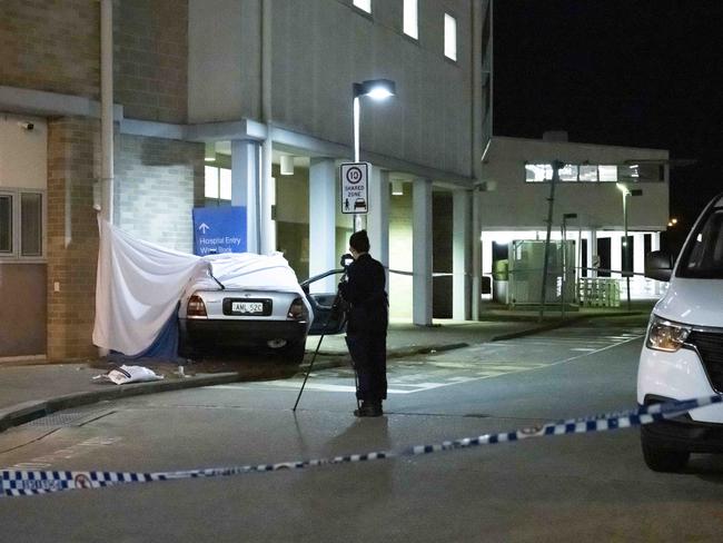 The crash scene outside Nepean Hospital on Thursday night. Picture: Monique Harmer