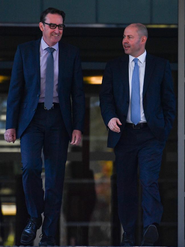 Treasury Secretary Steven Kennedy (left) with Treasurer Josh Frydenberg. Picture: Getty Images