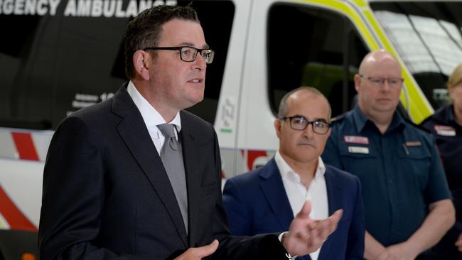 Daniel Andrews at an announcement on March 4, just days before his fall. Picture: NCA NewsWire/Andrew Henshaw