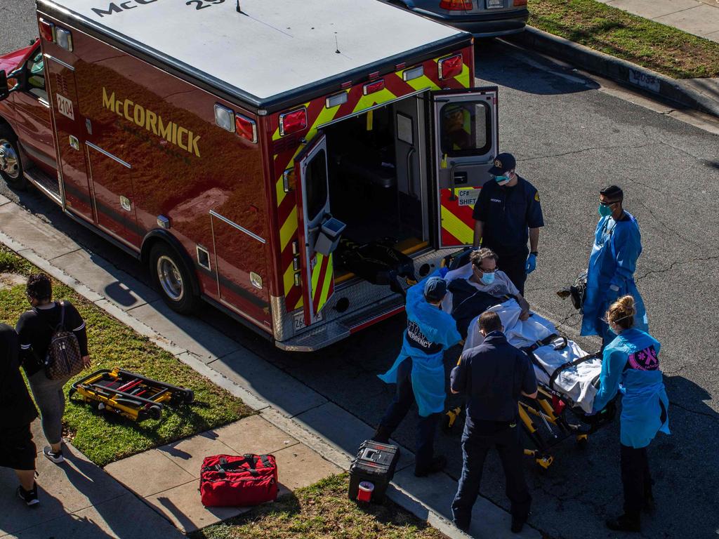 A COVID patient is loaded into an ambulance in California. Picture: AFP