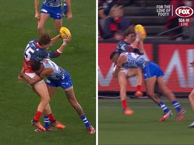 Tarryn Thomas nailed Ed Langdon. Photo: Fox Footy.