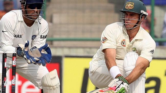 Hayden plays a shot at the Feroj Shah Kotla stadium in New Delhi in 2008. Picture: AFP