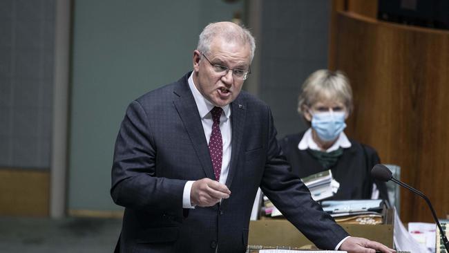 Prime Minister Scott Morrison has told Question Time he has spoken to Daniel Andrews and Gladys Berejiklian about reopening Melbourne and the borders. Picture: Gary Ramage