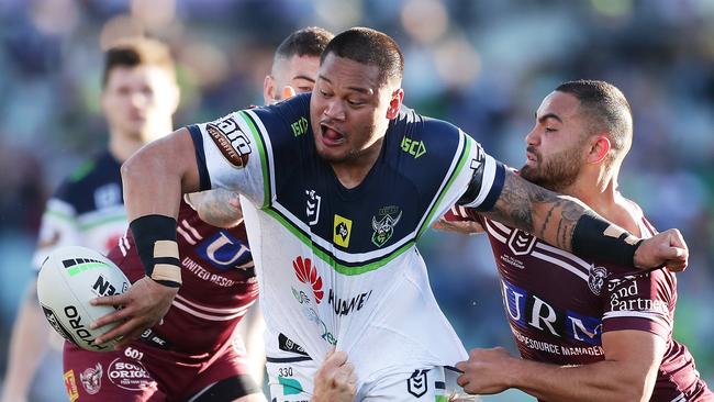 Joey Leilua’s brain snap proved costly for Canberra. Picture: Getty Images