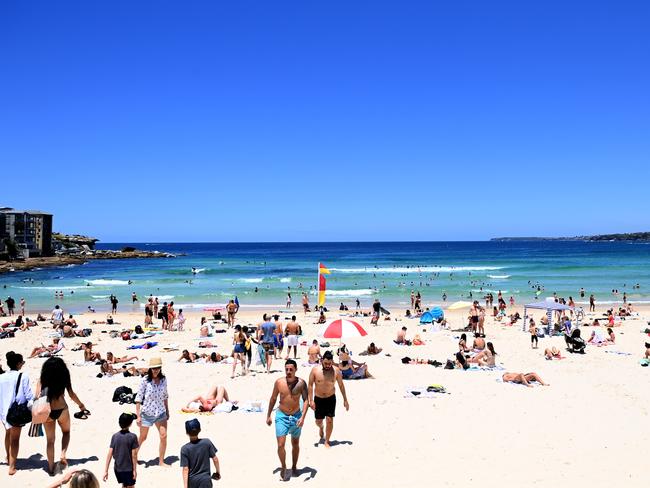 Beach-goers cool off at Bondi Beach. Picture: NCA NewsWire / Jeremy Piper