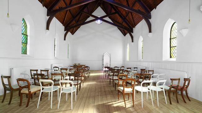 Inside the bluestone church.