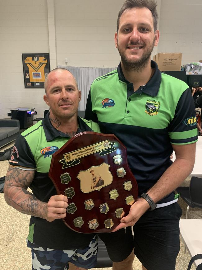 Palmerston Raiders players Anthony Orell and David Paull after winning the Mitch Russell Shield. Picture: Supplied