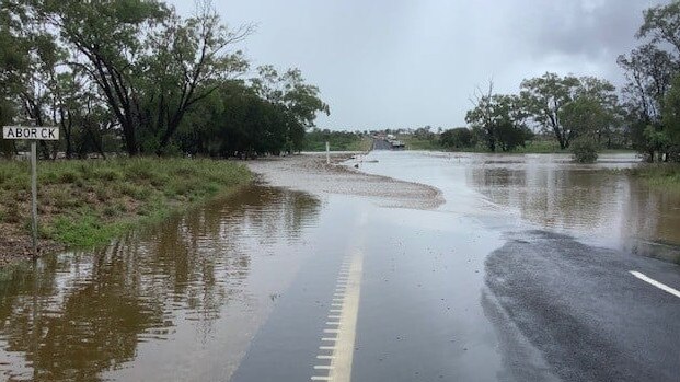 The Gregory Highway, 7km North of Capella at Abor Creek, is closed due to flooding on Friday. Picture: QPS