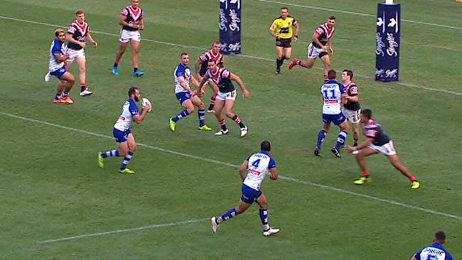 Bulldogs were denied a try due to obstruction.