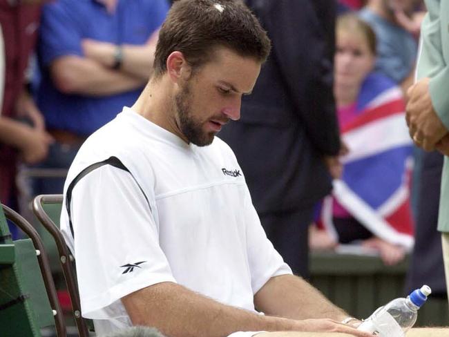 Aust tennis player Patrick (Pat) Rafter after  losing Wimbledon tennis tournament mens singles final match 09 Jul 2001.  ivanisevic/rafter/match