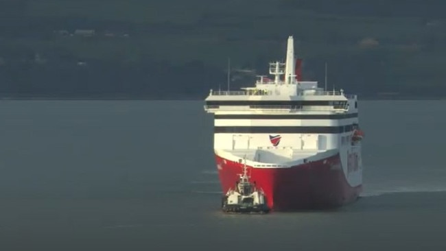 Spirit of Tasmania IV arriving at port in Leith Scotland after it's journey from Finland. Picture: STV