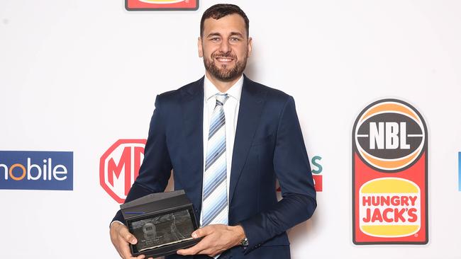 Andrew Bogut with one of his big awards. Picture: Getty Images 