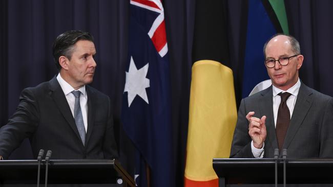 Health Minister Mark Butler (L) and Chief Medical Officer Professor Paul Kelly are urging Australians to be vigilant. Picture: Martin Ollman / Getty Images