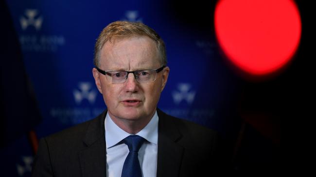 Governor of the Reserve Bank of Australia Philip Lowe outlines emergency measures when the Covid crisis hit Australia in April last year. (AAP Image/Joel Carrett) NO ARCHIVING