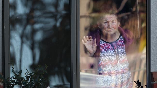 A resident at Arcare Maidstone aged-care centre in Melbourne on Monday. Picture: David Crosling