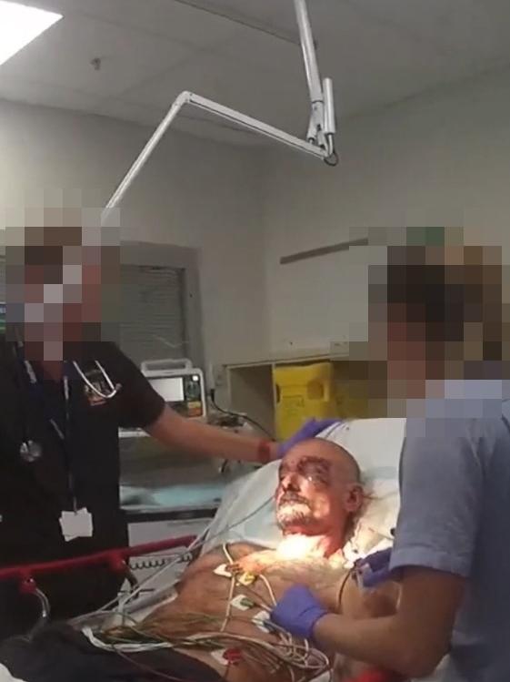 Ben Hoffmann is treated by staff at Royal Darwin Hospital after his arrest on June 4, 2019.