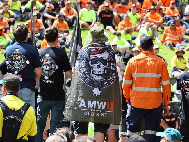 BRISBANE, AUSTRALIA - NewsWire Photos SEPTEMBER 17, 2024: Members of the Queensland Electrical Trades Union and other Unions rallied in Brisbane to defend the CFMEU. Picture: NewsWire/Tertius Pickard