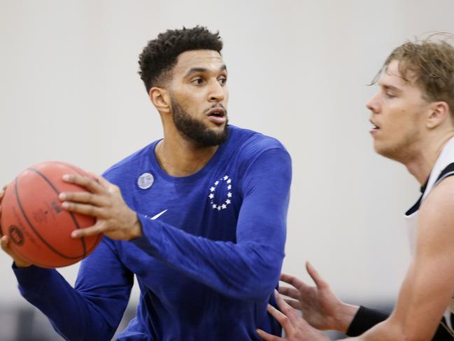 Former Philadelphia 76ers draftee Jonah Bolden training with then NBL champions Melbourne United at the Melbourne Sports &amp; Aquatic Centre. Picture Yuri Kouzmin