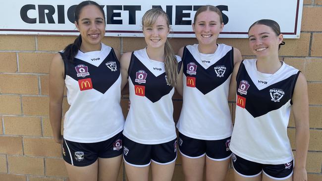 Sharks' Shyla Bauer, Jayda Crawford, Rhianna Ingram and Scarlett Featherstone.