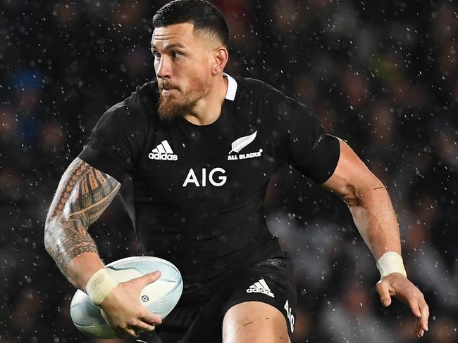 Sonny Bill Williams of the All Blacks during the Bledisloe Cup match between the New Zealand All Blacks and the Australian Wallabies  at Eden Park in Auckland, New Zealand, Saturday, August 17, 2019. (AAP Image/Dave Hunt) NO ARCHIVING, EDITORIAL USE ONLY