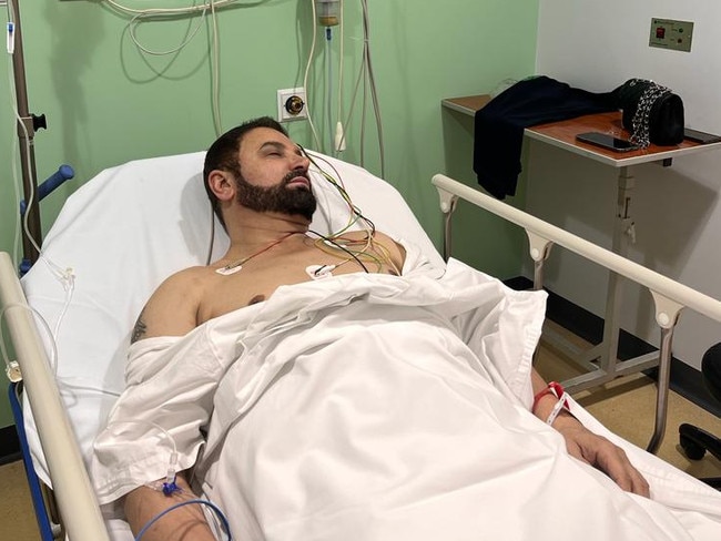 Jean Nassif in hospital in a hospital bed somewhere in Lebanon back in July 2023, when the fugitive Sydney property developer said he was suffering from ‘anxiety, depression and stress’.