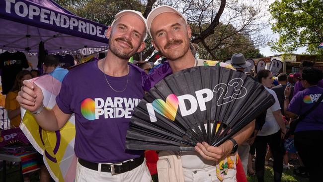 Top End Pride marketing director Drew Tweddle and Peter Morrison at Top End Pride Picture: Pema Tamang Pakhrin