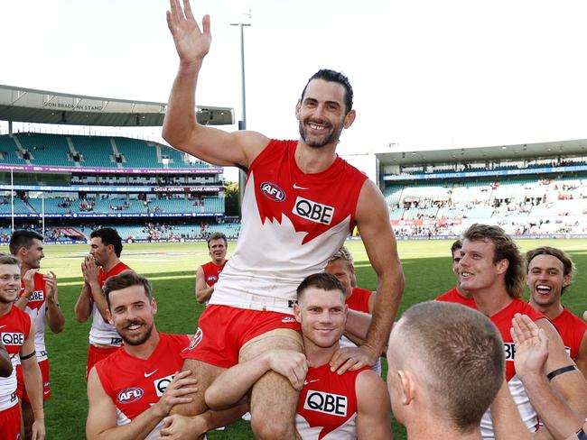 Brodie Grundy was one of the best for the Swans on Sunday in his 200th game. Picture: Phil Hillyard.