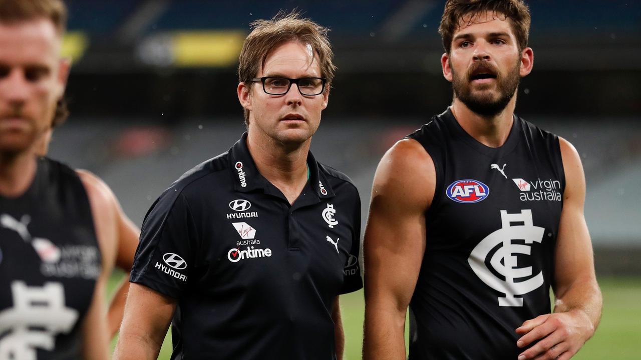 David Teague’s Blues lost to the Tigers before the season was shutdown, but he wants the result to stand. Picture: AFL Photos/Getty Images