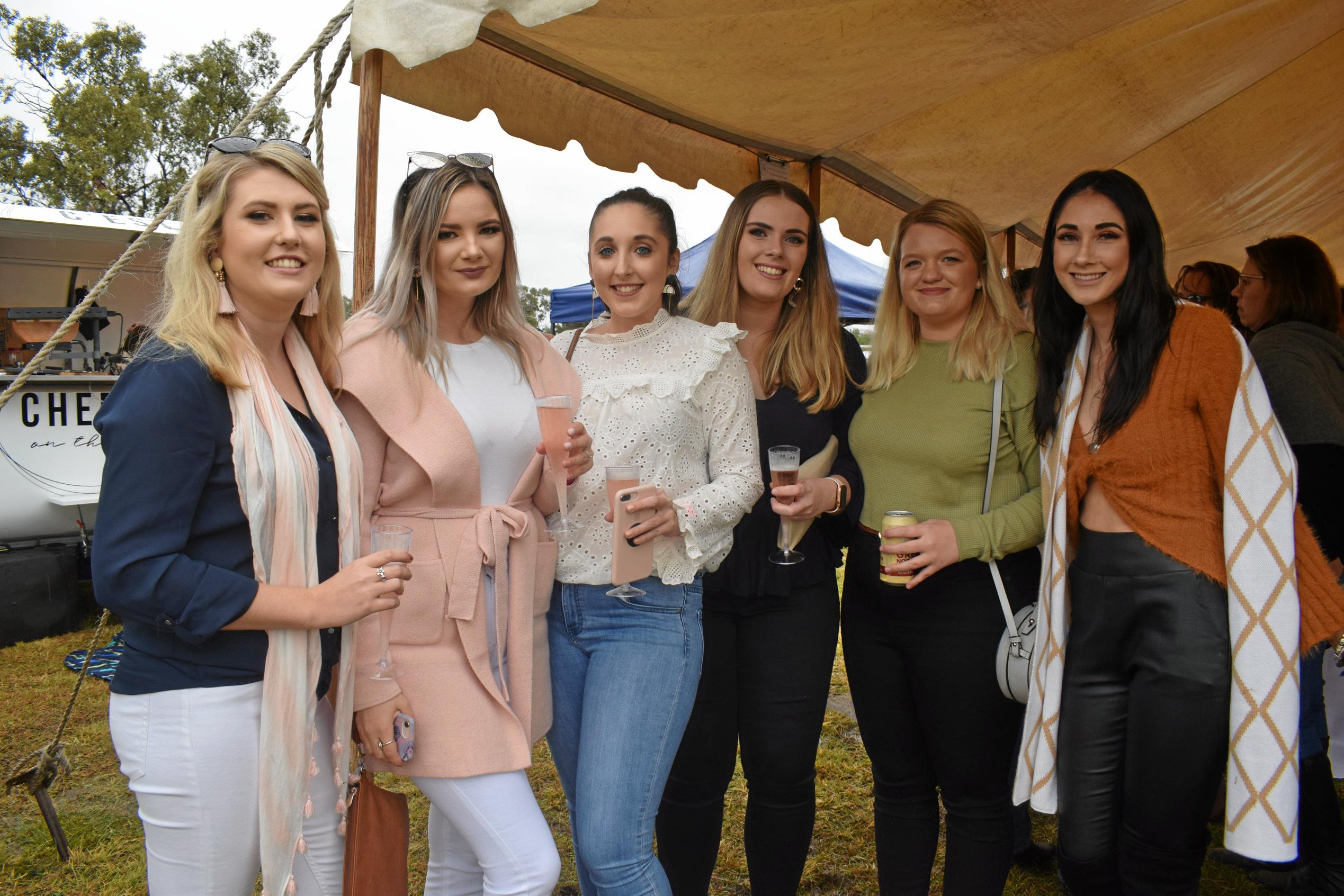 Gabby Smith, Kelsey Pridham, Sophie Williams, Megan Wibberly, Stef Wical, and Grace Keogh at the Condamine Cods Annual Ladies Day, June 8. Picture: Brooke Duncan