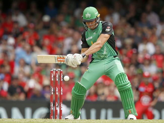 MELBOURNE, AUSTRALIA - FEBRUARY 17: Marcus Stoinis of the Melbourne Stars bats during the Big Bash League Final match between the Melbourne Renegades and the Melbourne Stars at Marvel Stadium on February 17, 2019 in Melbourne, Australia. (Photo by Darrian Traynor/Getty Images)