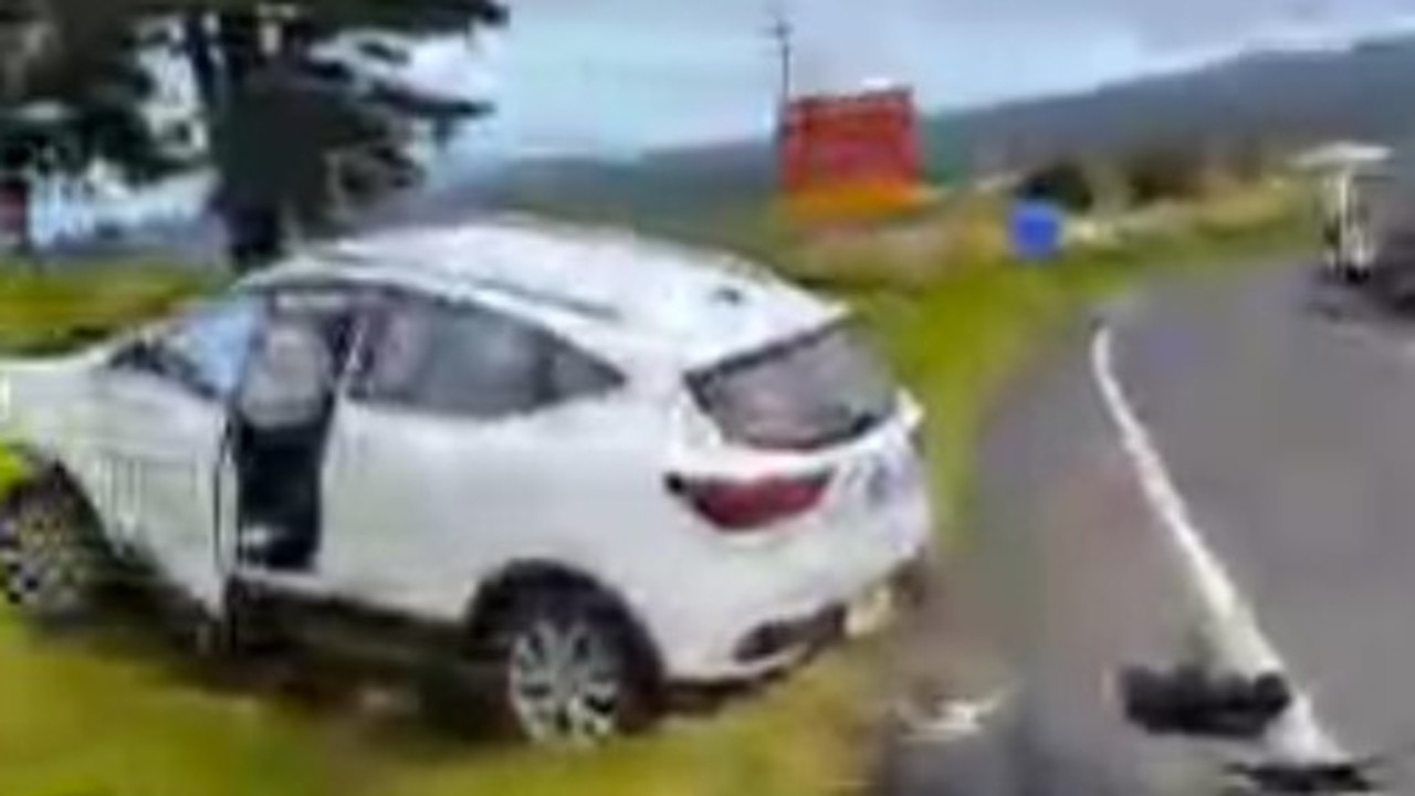 A video still from last year showing a stolen MG showing trail of debris and damage following the crash. Picture: Taylor Skinner