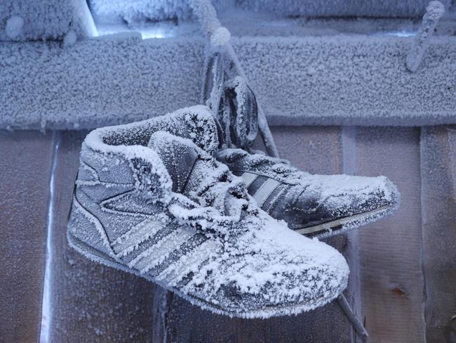 Summer shoes waiting out the winter in a shed in the suburbs of Yakutsk Yakutsk.