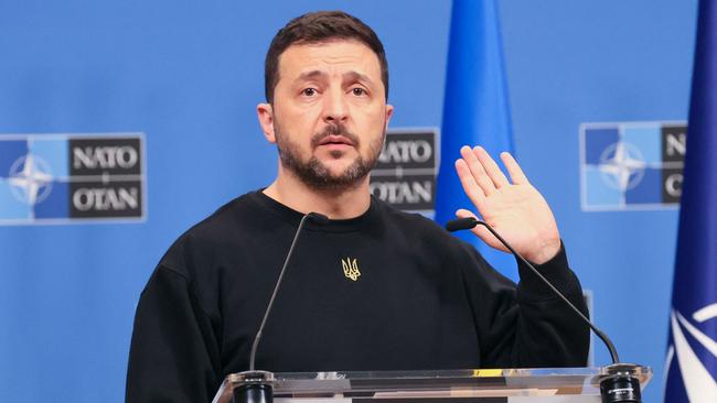 Volodymyr Zelensky at the NATO headquarters in Brussels. Picture: AFP