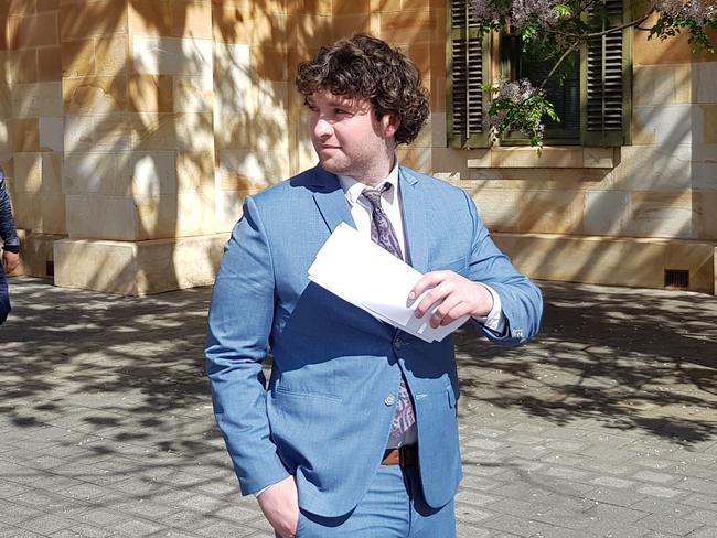 Lachlan James-Eaton Haines leaves the Adelaide Magistrates Court. Picture: Sean Fewster