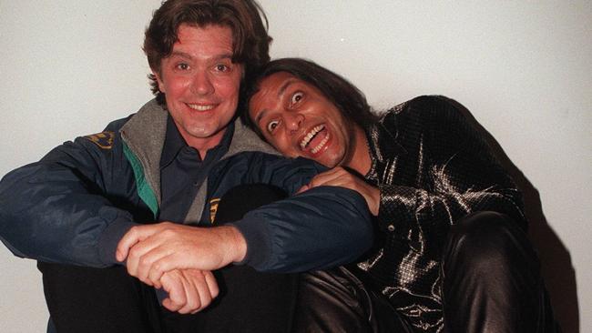 Mark Holden and Rajan Kamahl, son of singer Kamahl, at Revolver Prahran, for the launch of Desert Boots in 1997. File picture by Penni Answerth.