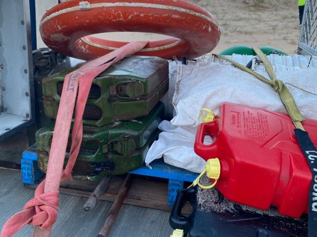 Debris found by fishermen near the Murray Mouth this morning,consistent with items from the missing boat.  Picture SA Police