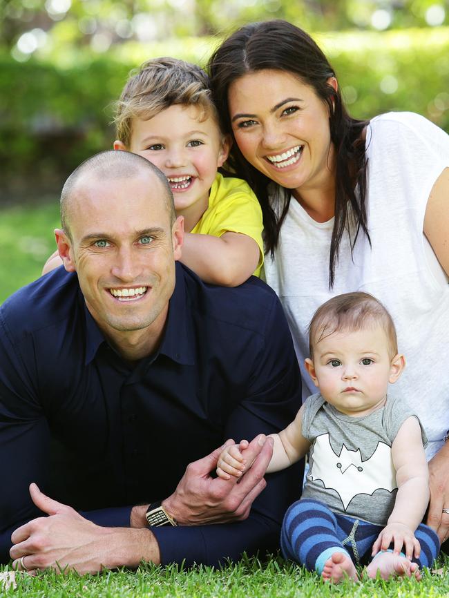 Fitzy with his wife Belinda and sons Hewston, 4, and Lennox, five months.