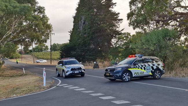 Part of Bayliss Rd at Whites Valley is blocked off after a car crashed into a Stobie pole. Picture: Agnes Gichuhi