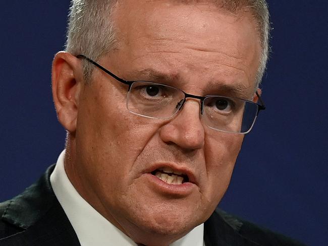 SYDNEY, AUSTRALIA - NewsWire Photos APRIL, 27, 2021: Prime Minister Scott Morrison speaks to the media during a press conference in Sydney. Picture: NCA NewsWire/Bianca De Marchi