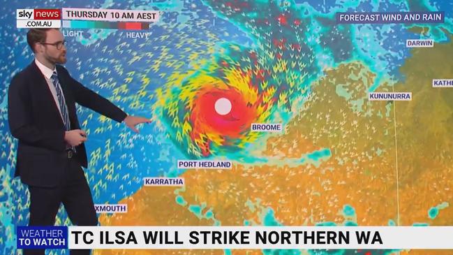 Sky Weather meteorologist Rob Sharpe said the cyclone could experience a ‘quickfire run up the category scale’ as Ilsa approaches the mainland.