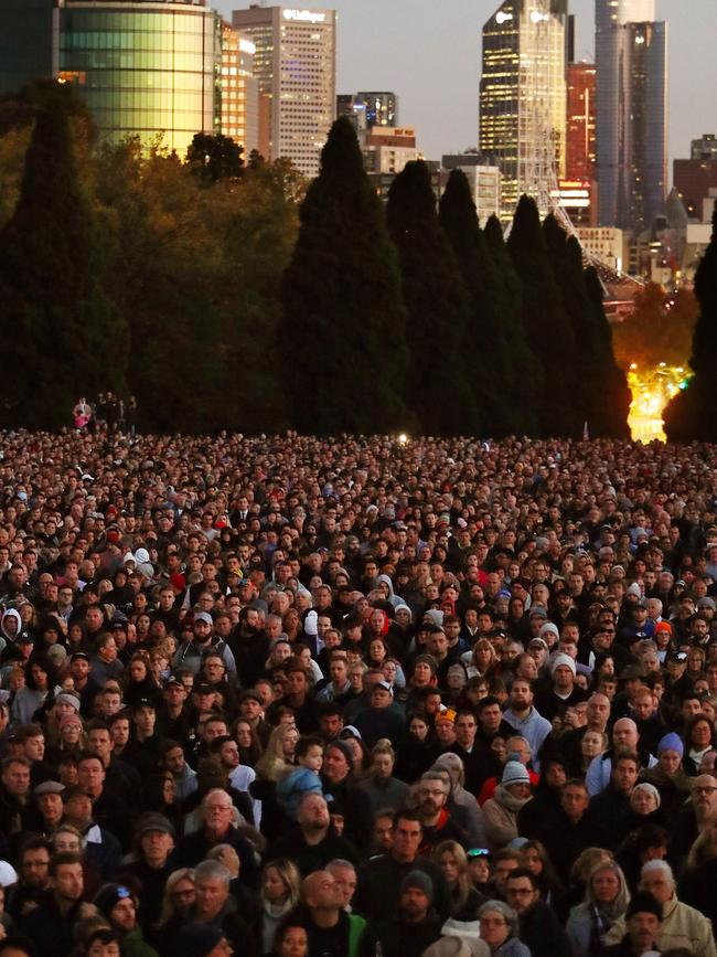 Thousands gather at the Shrine of Remembrance for Anzac Day 2019. Picture: Aaron Francis