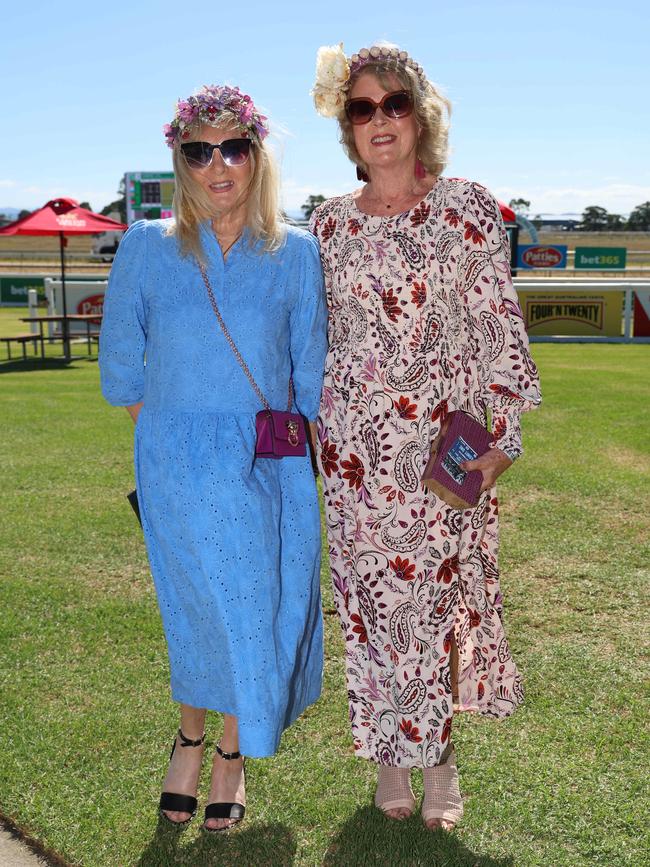 BAIRNSDALE, AUSTRALIA – MARCH 22 2024 Lyn Grundy and Liz Jordan attend the Bairnsdale Cup race day. Picture: Brendan Beckett