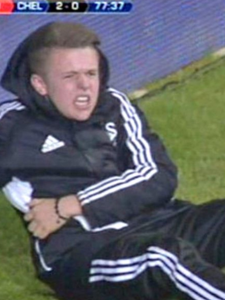 Morgan’s reaction to the kick went viral. Picture: Sky.