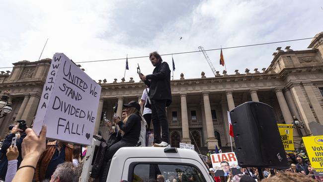 Thousands of protesters met outside parliament. Picture: NCA NewsWire / Daniel Pockett