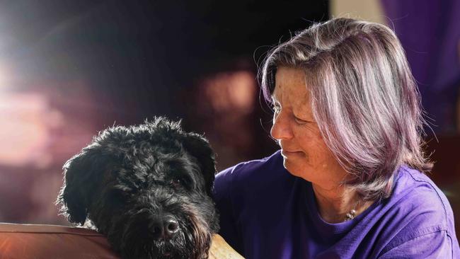 Helen Roberts, End of Life Doula with her dog Mori. Picture: Russell Millard Photography