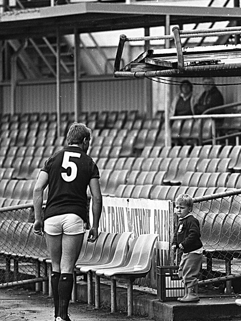 Gary Ablett senior and Gary Ablett Junior at Geelong training at Kardinia Park training on August 19, 1987. Picture courtesy the Bob Gartland Collection.