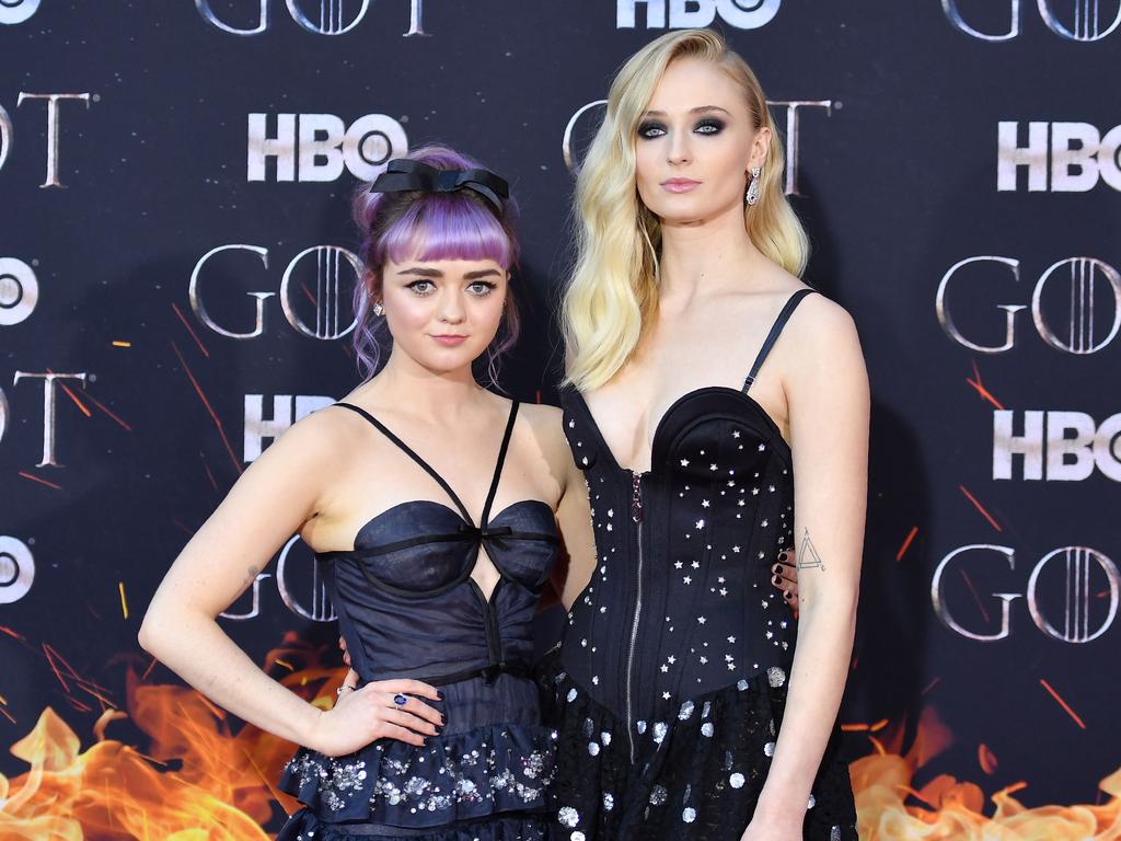 Maisie Williams alongside fellow Brit actress Sophie Turner who plays her sister Sansa Stark in GoT. Picture: AFP