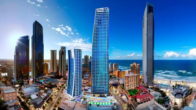 Hilton Surfers Paradise on Orchid Ave, where Hider damaged an elevator’s emergency phone. Picture: File